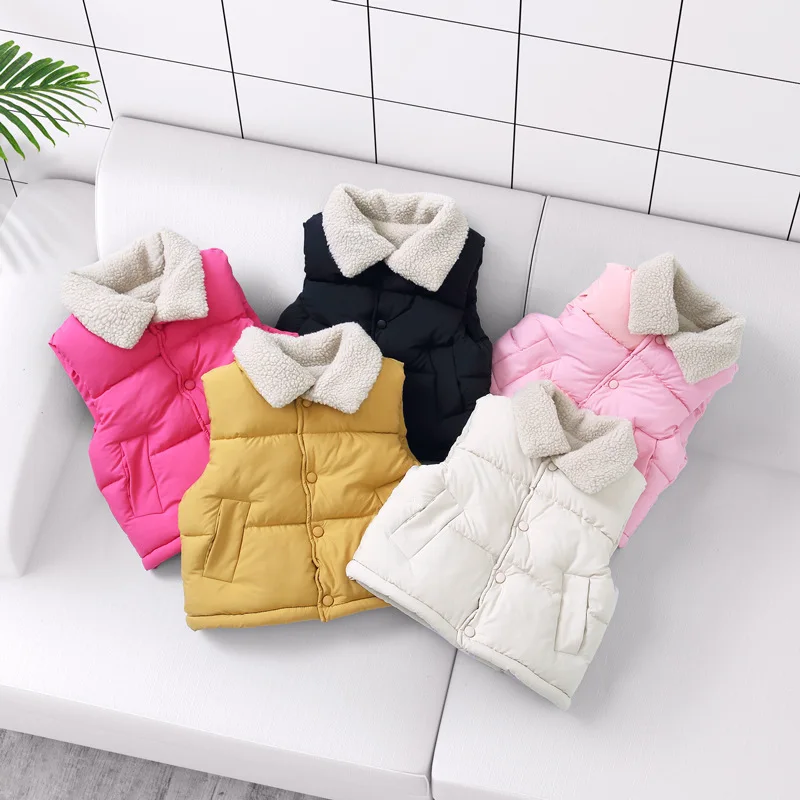 

2024 new autumn and winter children's cotton vest baby with cashmere men and women's baby cotton-padded lamb coat