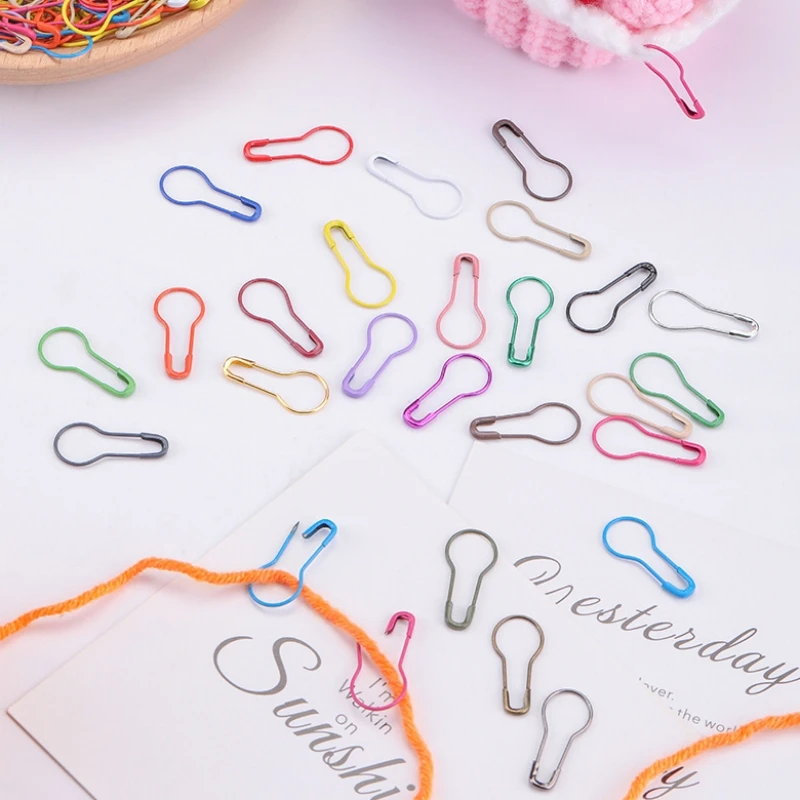 100Pcs 철 금속 안전 핀 조롱박 모양 뜨개질 스티치 마커 태그 행택 핀 DIY 공예 래치 바느질 도구 크로 셰 뜨개질 액세서리