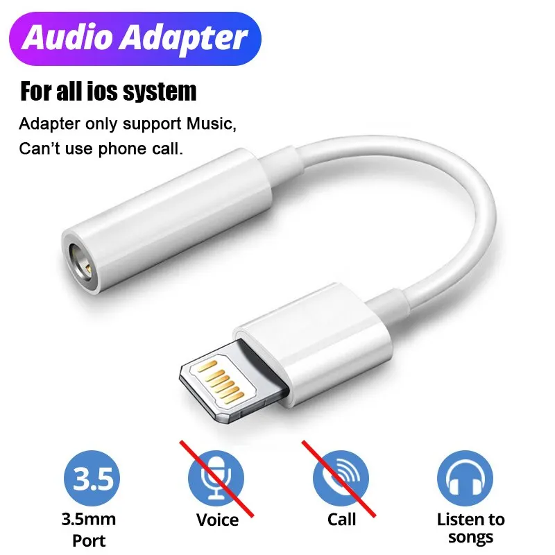 3.5mm Audio Adapter For IOS Adapter to 3.5mm Jack AUX Cable For iPhone 14 13 Pro Max Male to Female Headphone Converter