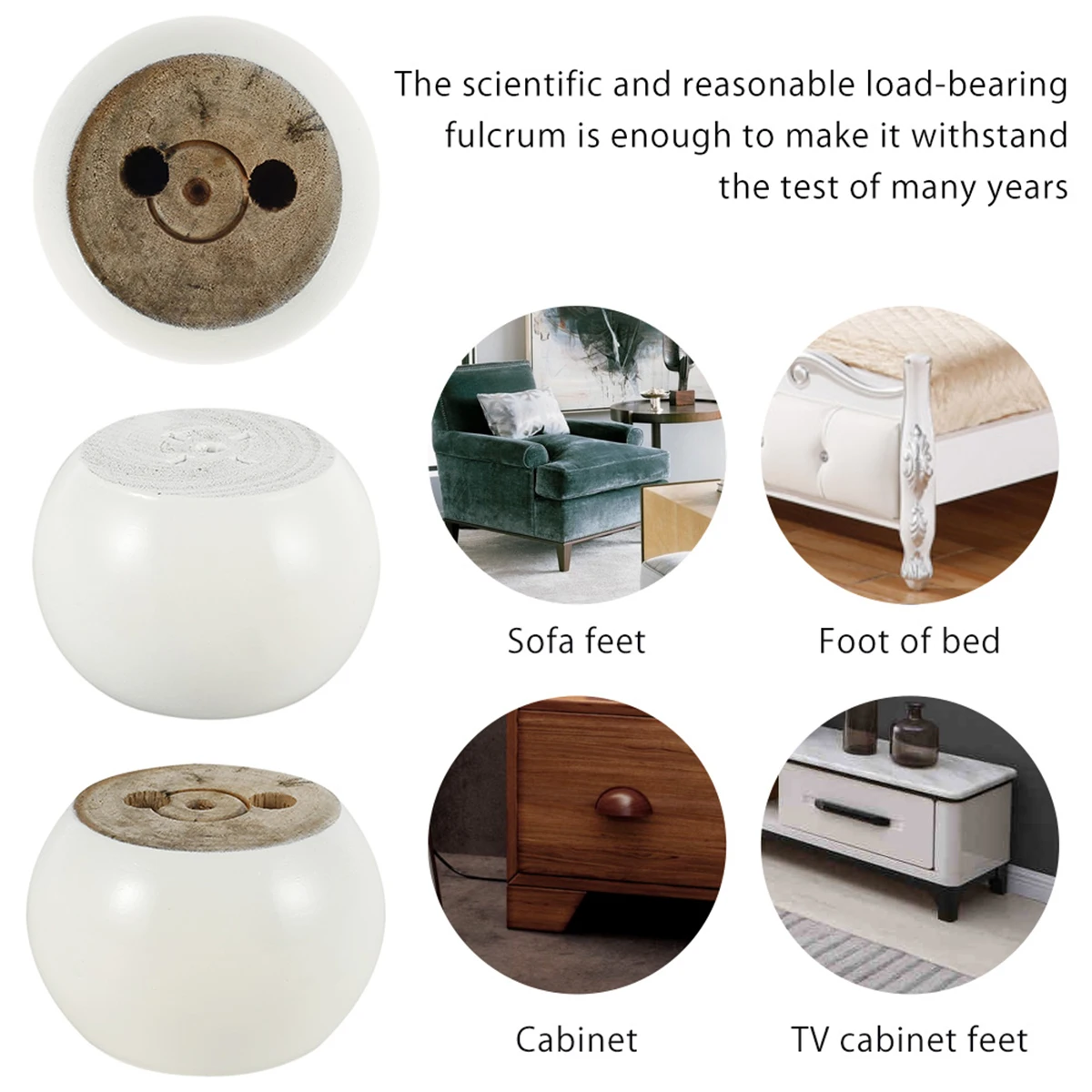 4Pcs Furniture Leg Solid Wood Round Shape Bun Feet 5cm Tall Replacement Sofa Legs for Couch Chair Coffee Table Cabinet Furniture