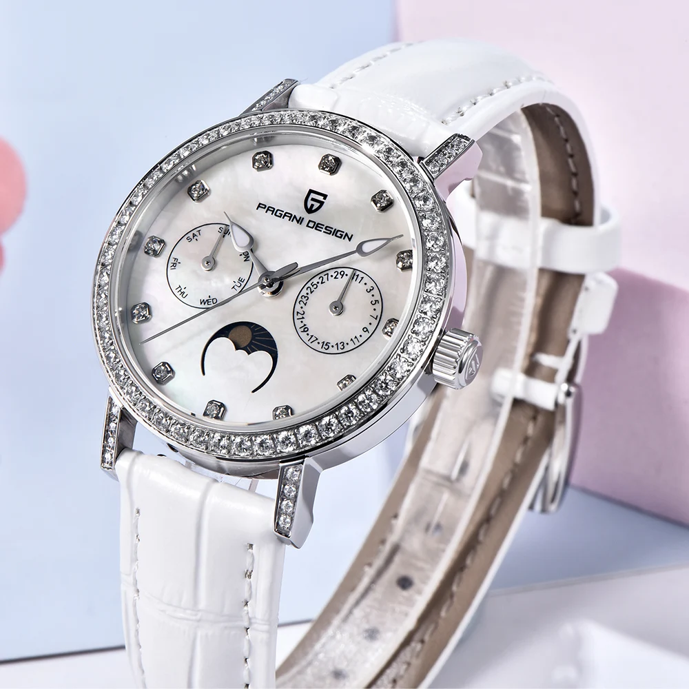 2024 PAGANI DESIGN New 33MM Fashion Multifunctional Women Quartz Watches 50M Waterproof Sapphire Glass Moonphase Watch for Women 4