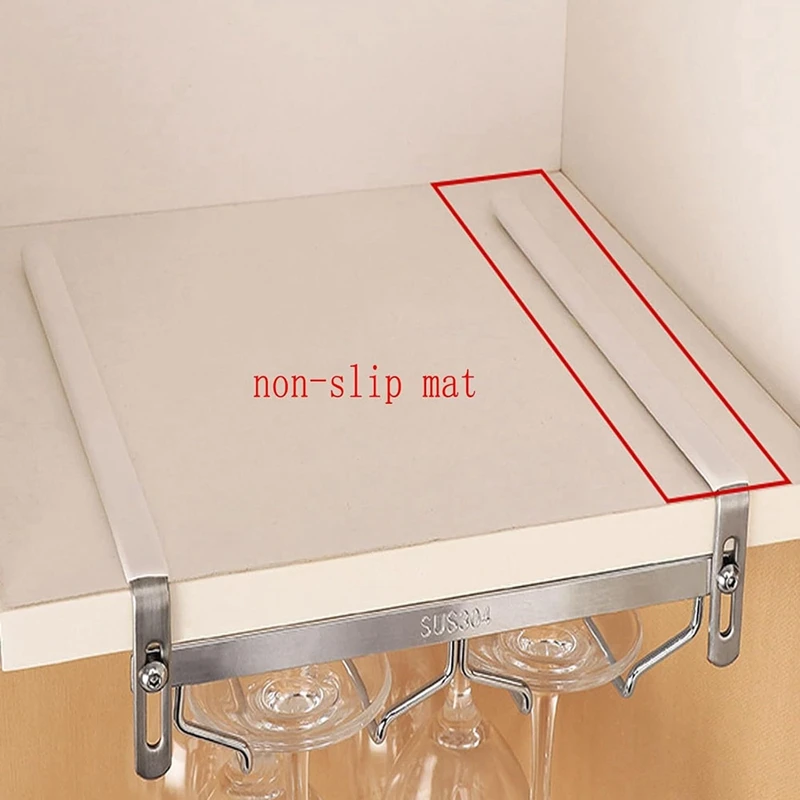 Adjustable Wine Glass Organizer Wine Glass Holder Under Cabinet No Drilling For Bar 34Cm (1 PCS)