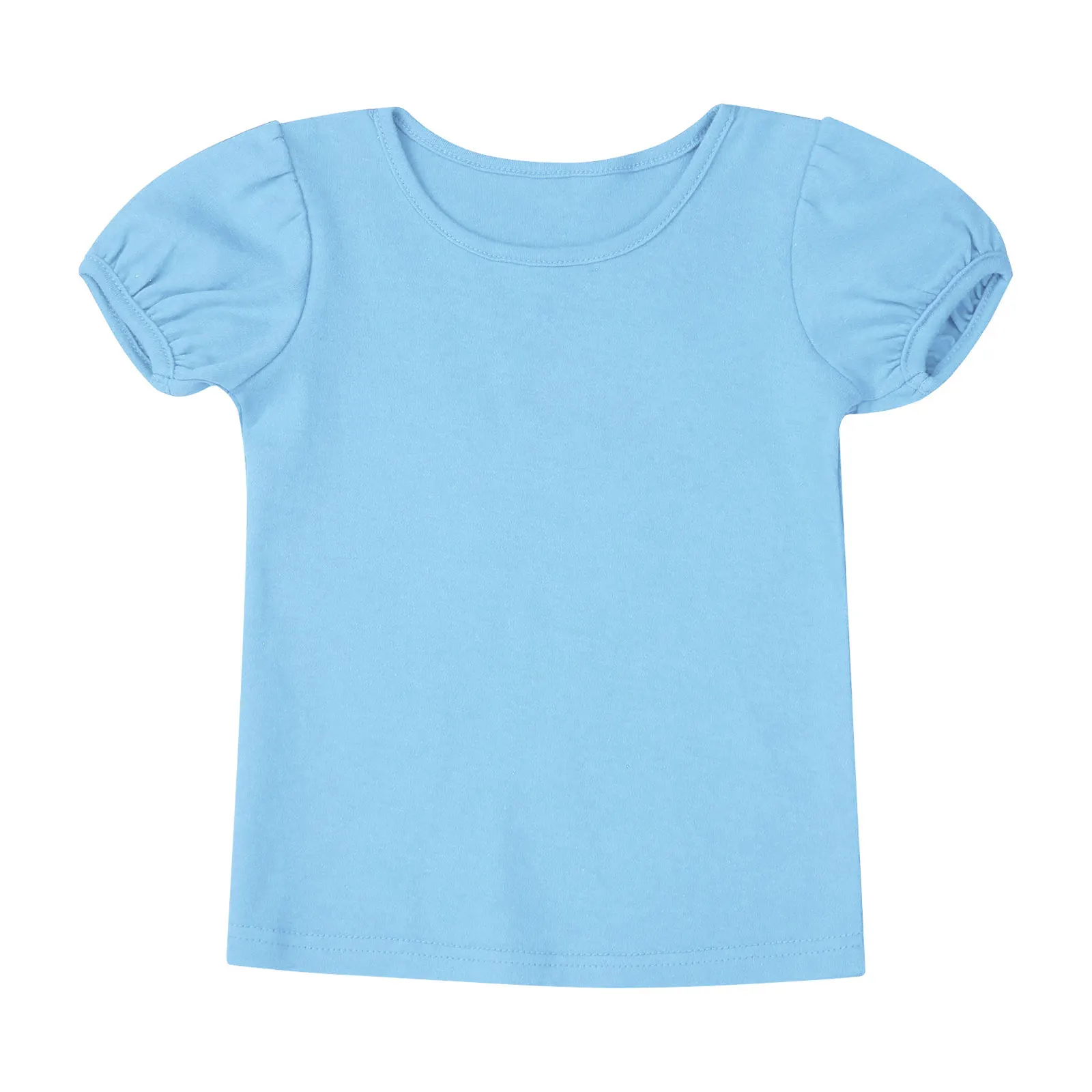 

Kids Toddlers Girls Soft Cotton Basic T-shirt Solid Color Round Neck Short Puff Sleeve T-shirt Casual Tops Daily School Wear