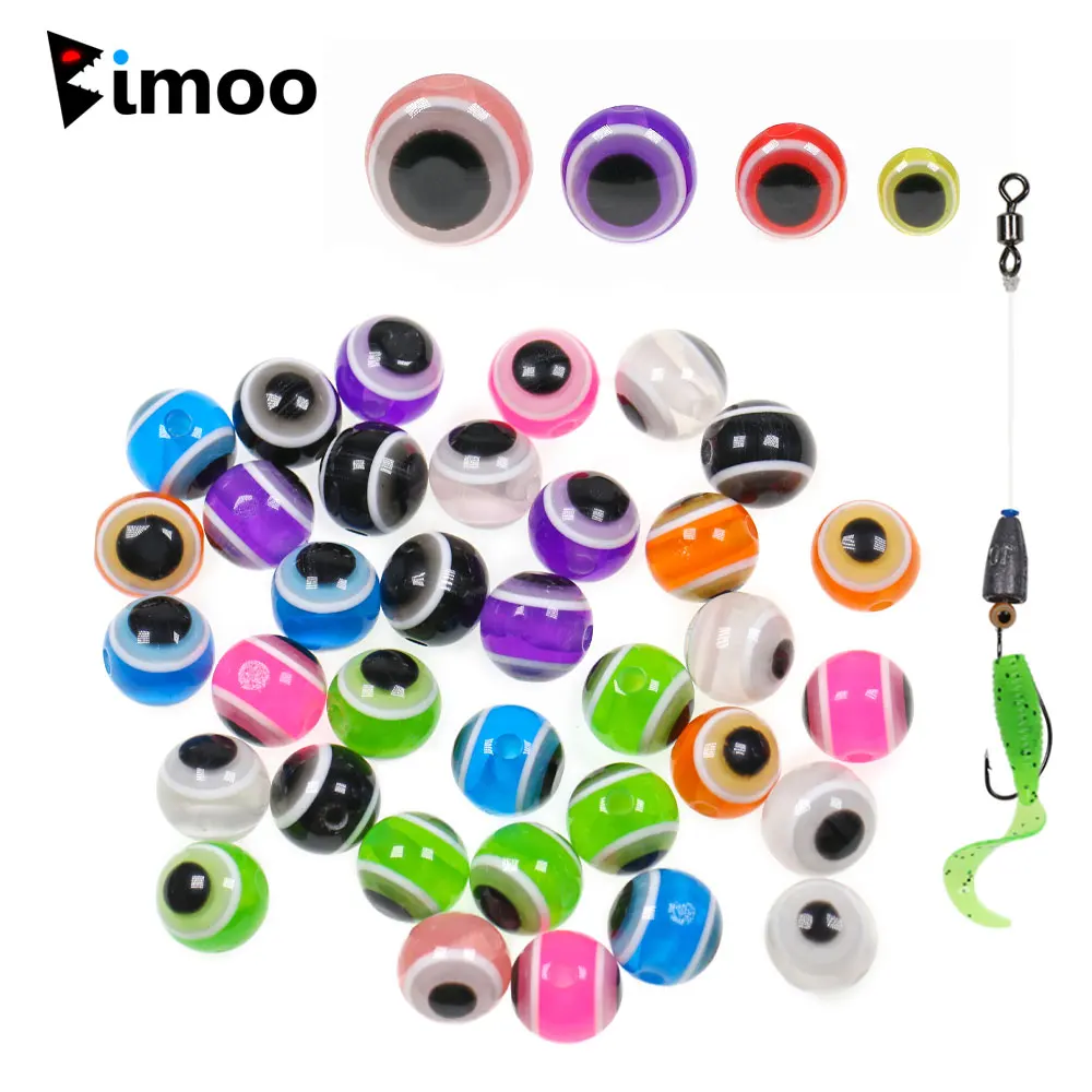 Bimoo 50PCS 6mm ~12mm Fishing Lure Round Eye Beads Fishing Rig Beads For Texas Rigs Carolina Rigs Fluke Rigs Slip Bobber Rigs