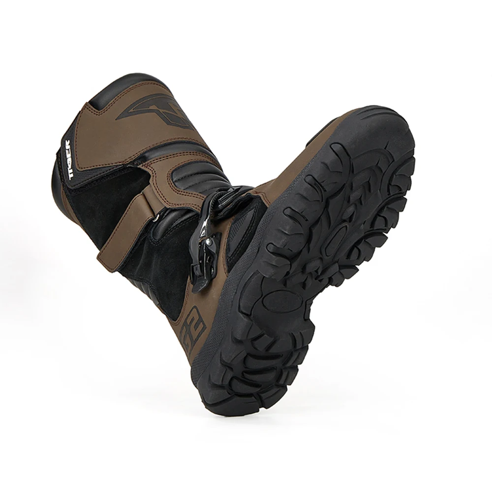 Men's Waterproof Motorcycle Boots Brown Leather Motocross Anti-slip Motorcycle Accessories