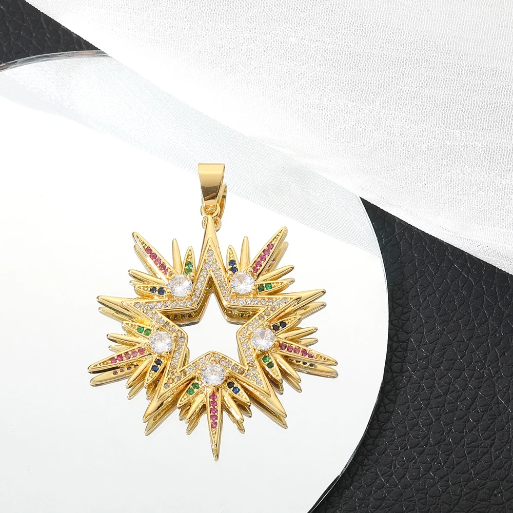Juya 18K echt vergoldete Regenbogenkristalle Emaille griechischer böser Blick Stern Saint Mary Lächeln Gesicht Stier Liebe Herz Kreuz Charm Zubehör – Detail 18