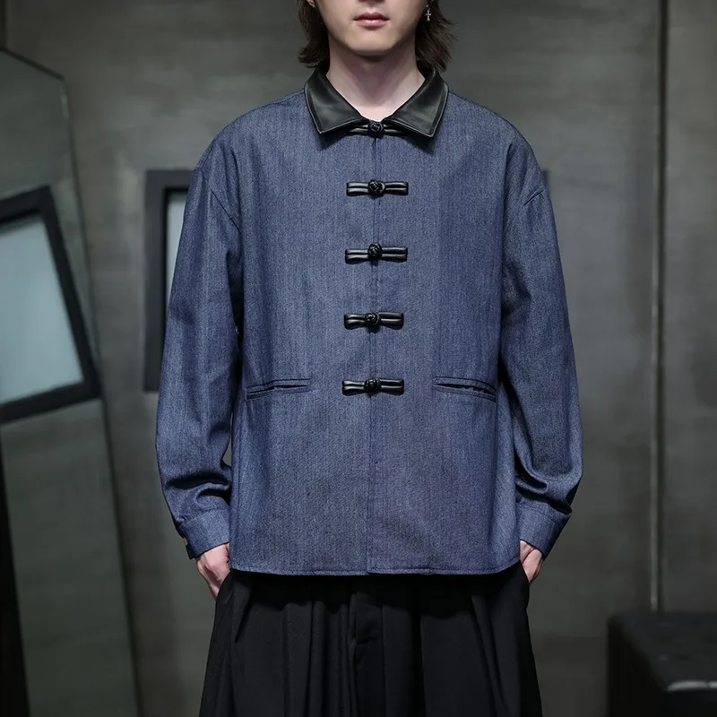 Autumn New Chinese Denim Tang Clothing Chinese Style Men's Long Sleeve Jacket Retro Button Jacket