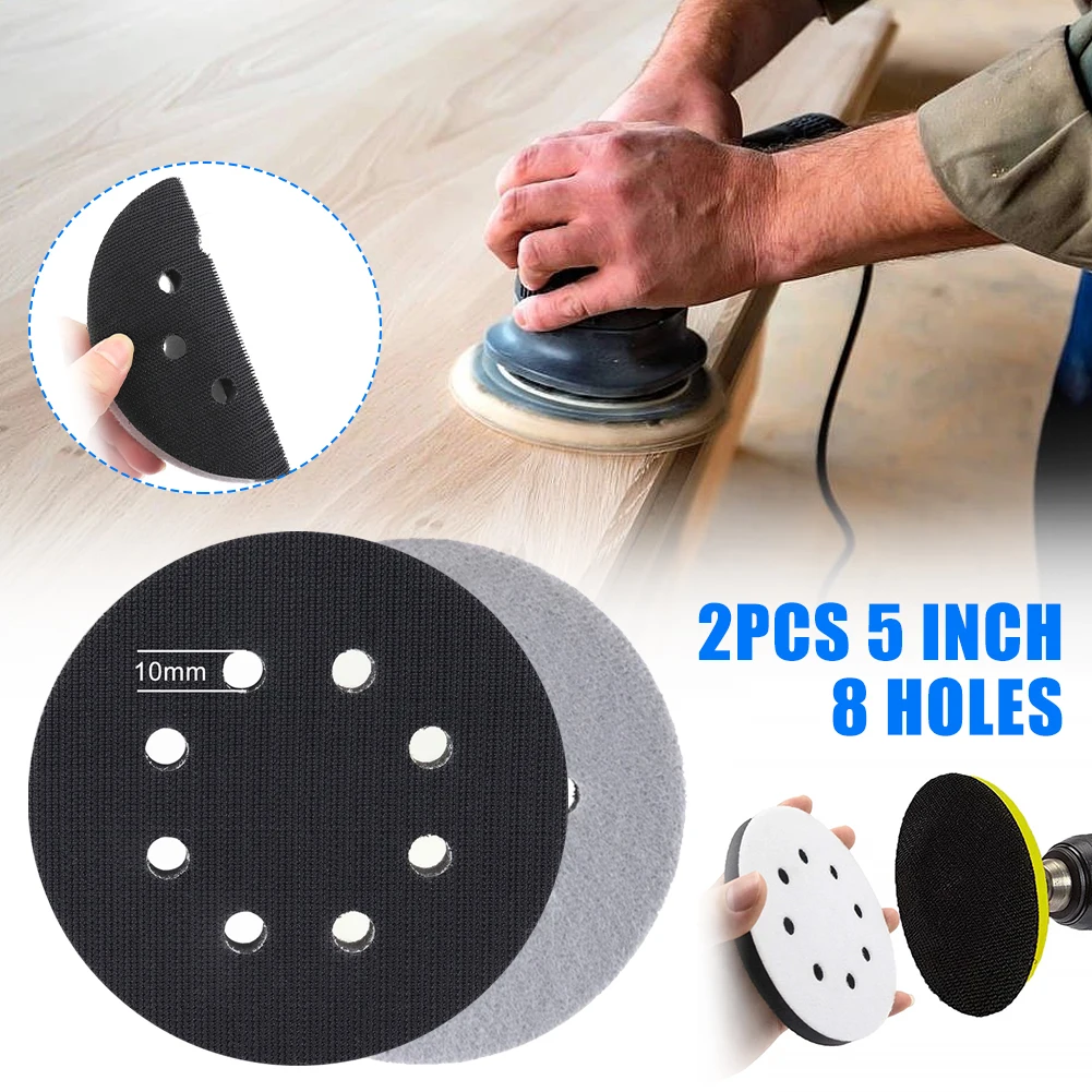 

2Pcs 5 Inch 8 Holes Soft Sponge Interface Pad Soft Density Hook And Loop Cushion Buffer Pad Sanding Disc For Uneven Surface