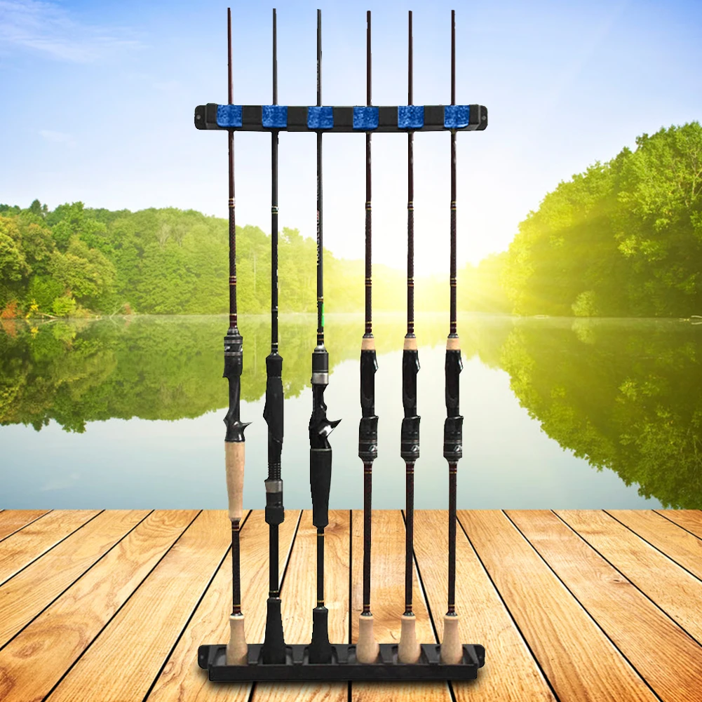 Wall Mount Fishing Rod Rack Vertical Fishing Pole Holders Store 6 Rods Pole Rack for Garage
