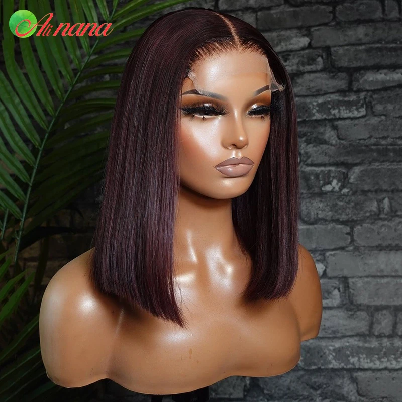 

Alinana Burgundy Colored 5x5 6x6 Lace Closure Straight Short Bob Wig Malaysian 13x6 Lace Frontal Human Hair Wigs For Black Women