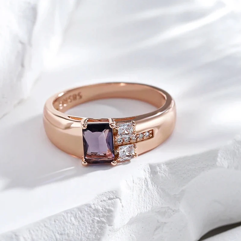 Elegant Vintage Style Rectangular Purple Zirconia Ring