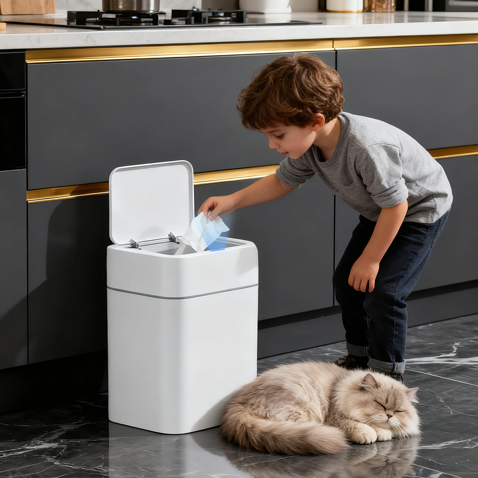 TOKA 2Pack Smart Sensor Trash Can with Lid Suitable for Bathroom Kitchen Bedroom Office Home