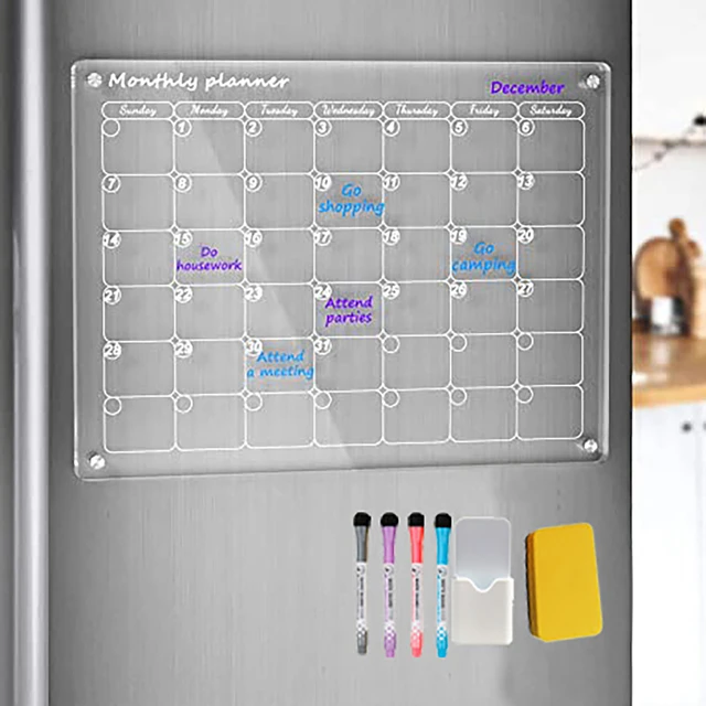 Calendrier de réfrigérateur magnétique en acrylique, marqueur ultra clair,  calendrier de réfrigérateur pour l'organisation de