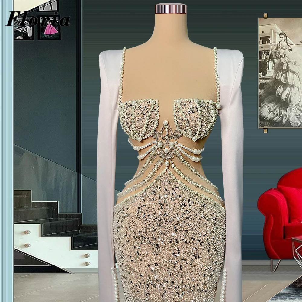

Floria Middle East Long Formal Prom Dresses New Fashion Women Beading Evening Gowns Couture Dubai Party Dress Vestido De Noche
