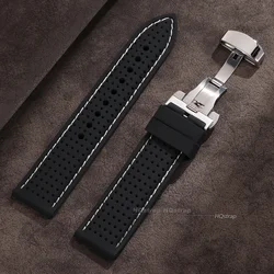 Breathable Waterproof Silicone Watch Strap - Soft Rubber Universal Replacement Bracelet - 22mm (Black - white)
