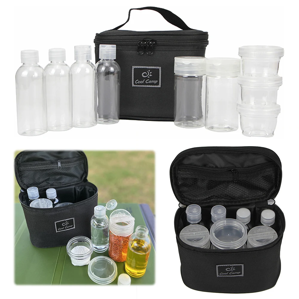 10Pcs/Set Portable Spice Container Set with Bag Camping Spice Jars Set Pepper Oil Bottle Sauce Storage Jar for Camping Travel