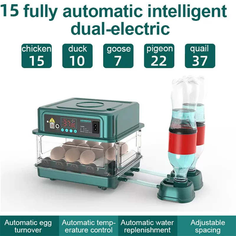 Egg Incubator 15 Eggs Incubator Fully Automatic Turning Hatching Brooder Farm Bird Quail Chicken Poultry Farm Hatcher Turner Incubation Tool