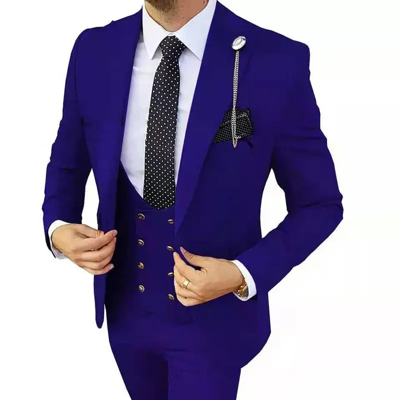 Men 3 Piece Set (Jacket+Pants+Vest) 2024 Wedding Dress Elegant Suit For Male Wine Red Single Button Fashion Blazer Business Sets