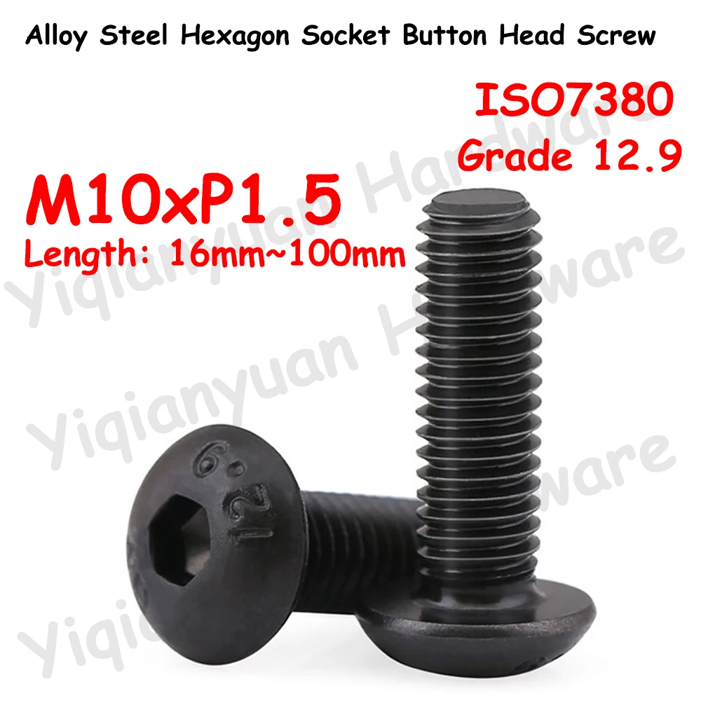 

Yiqianyuan ISO7380 M10xP1.5 Grade 12.9 Alloy Steel Hexagon Socket Button Round Head Screws Allen Key Hex. Bolts Full Threaded