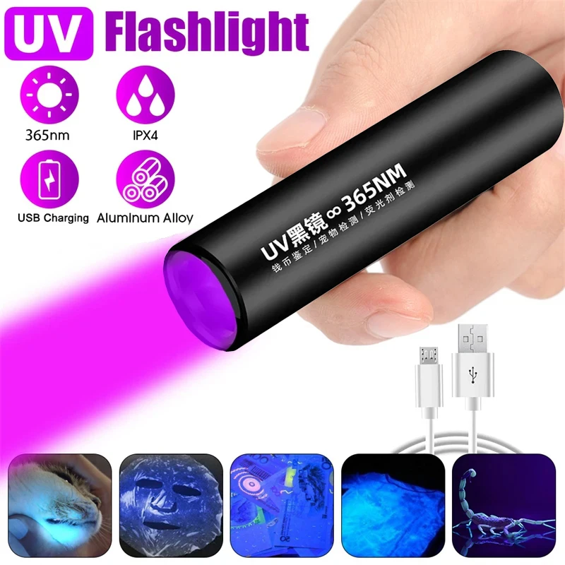 Lampe Torche UV 365nm – Format Stylo – Alliage Alu – Bouton De Contrôle – Neuve