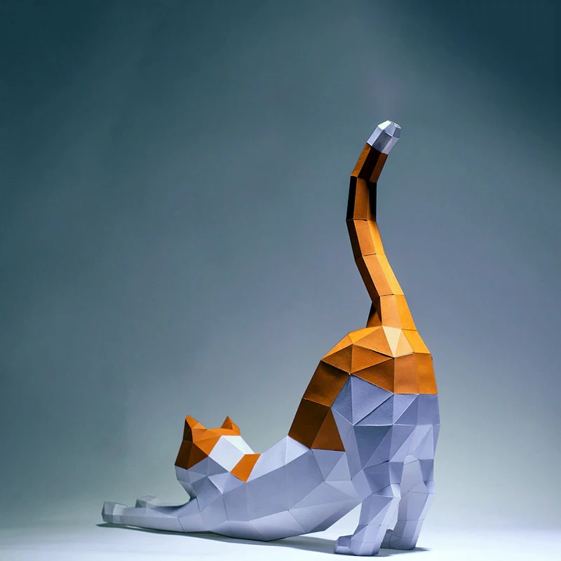 3D Paper Model 62cm Stretched Cat Papercraft Puzzles