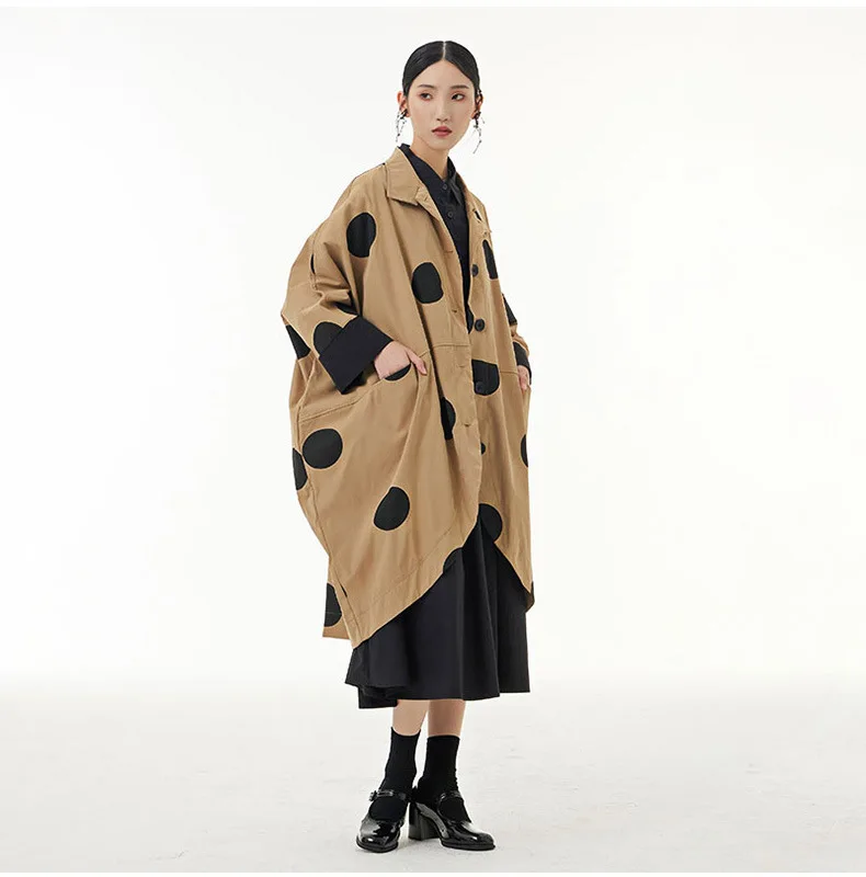 Japanese Coat   Women’s Long batwing sleeves polka dot loose temperament original womens jackets cotton color city Korean casual coats Outerwear for woman in khaki