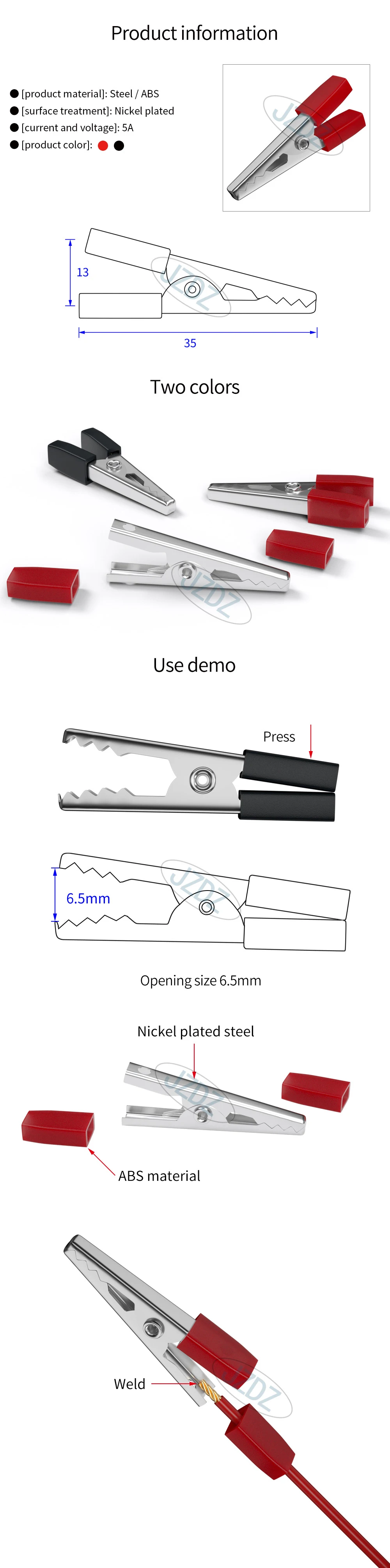 JZDZ 10 stücke 35mm Alligator Clip Stahl Krokodil Clip Elektrische Stecker DIY werkzeuge J.60005 – Detail 1