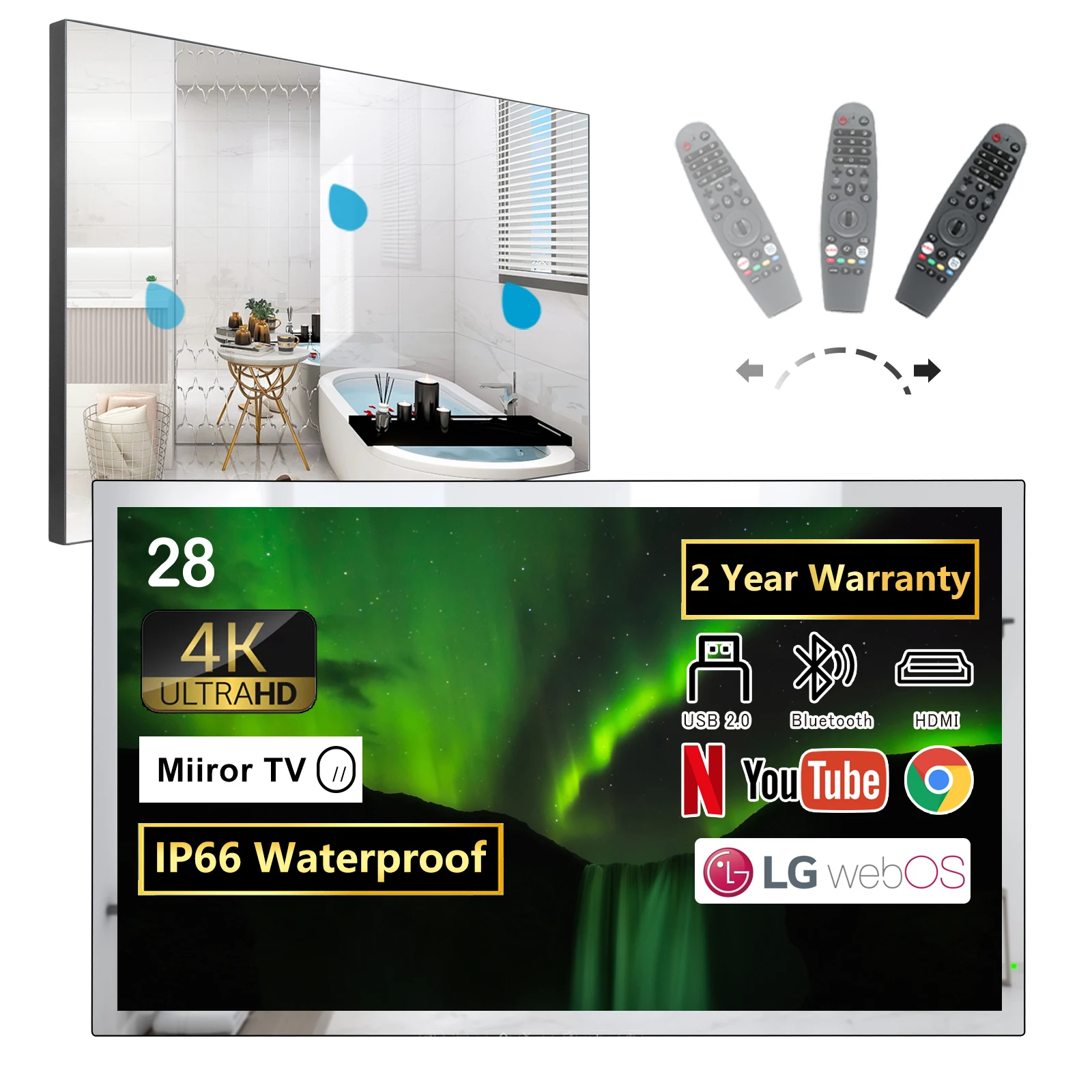 Soulaca Smart 22 pulgadas pantalla táctil mágico espejo LED TV para baño  ATSC sintonizador WiFi Bluetooth integrado espejo mágico pantalla táctil