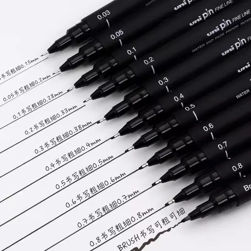3/6/12pcs Japan Uni PIN-200 Hook Drawing Pens Multi Specification Black Needle Pen Manga Design Drawing Stationery Art Supplies 2