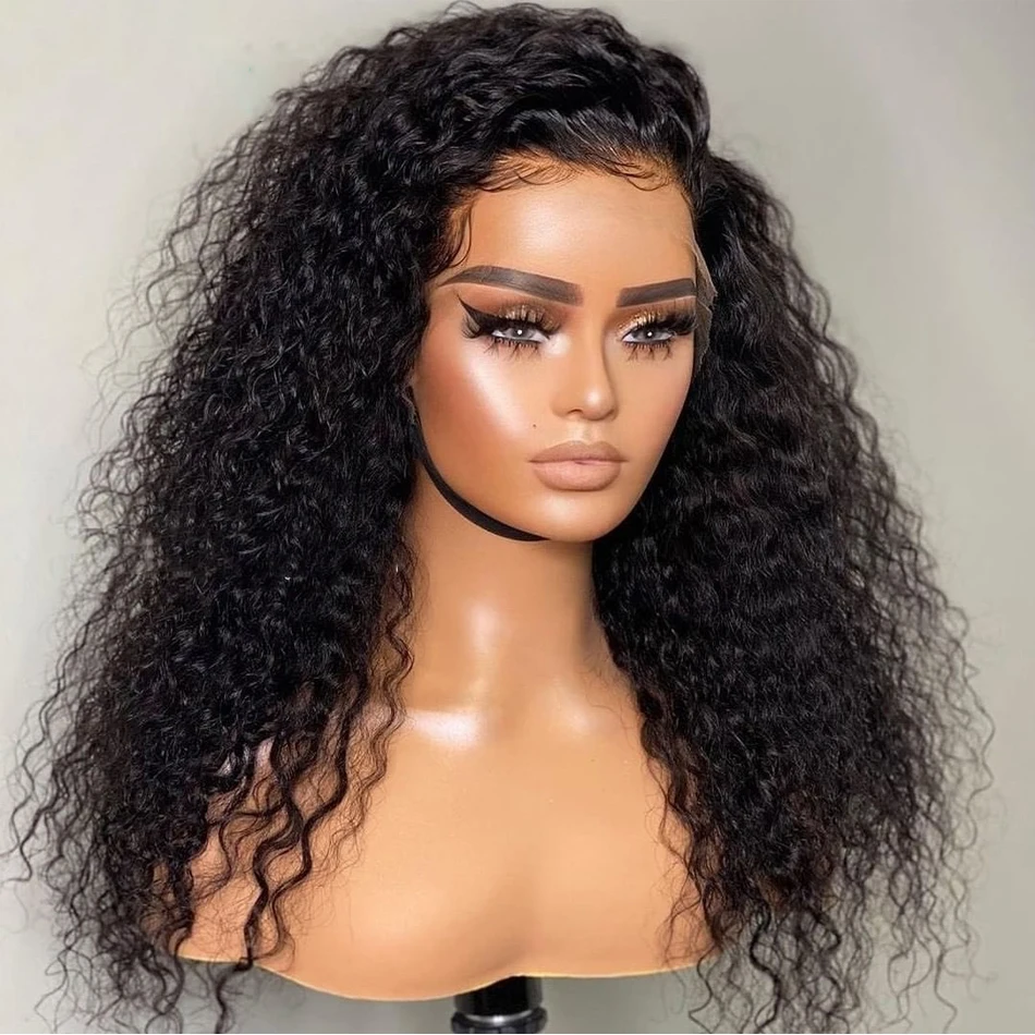 26inch 180% Density Middle Part Soft Glueless Loose Curly Lace Frontal Wig Women Babyhair Preplucked Synthetic Wig