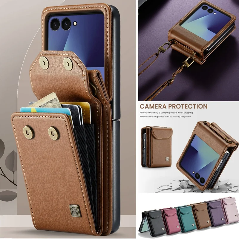 Lanyard Leather Wallet Phone Case with Crossbody Card Holder Cover