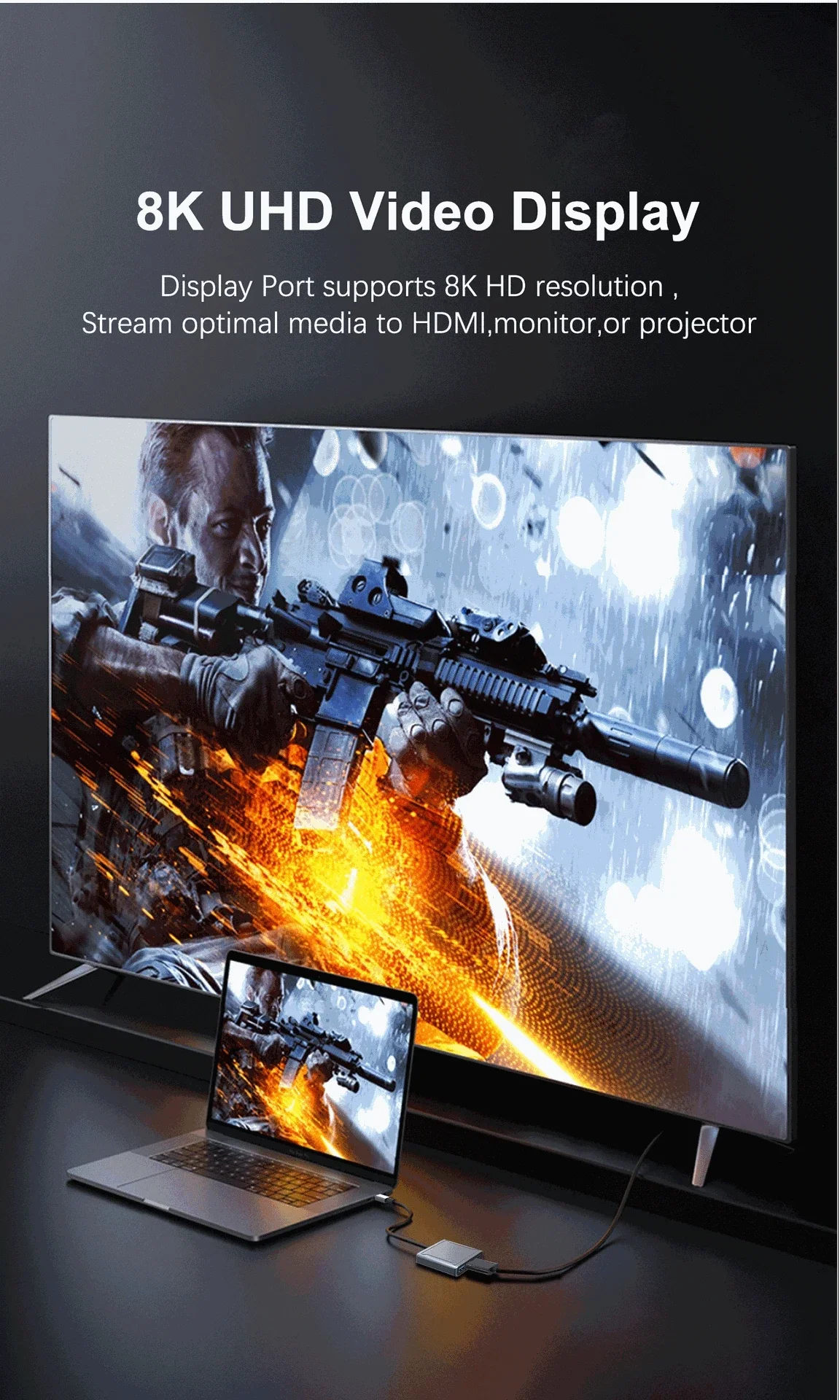 BolAAzuL USB C To DisplayPort Adapter - 3-in-1 Hub With 8K 60Hz And 100W PD Charging