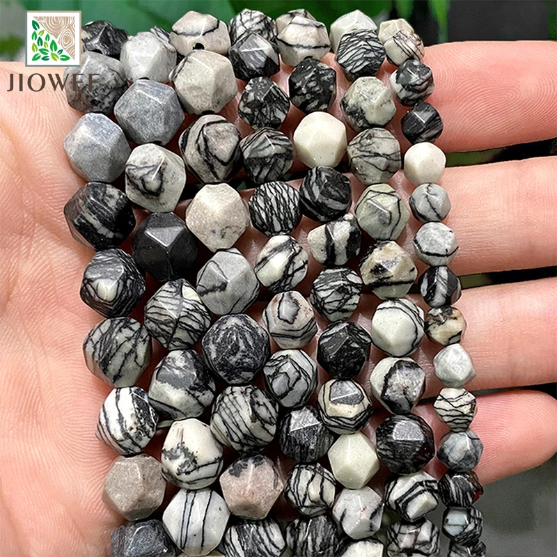 

6/8/10mm Faceted Spider Web Jaspers Loose Beads Natural Stone DIY Accessories Bracelet Necklace for Jewelry Making 14" Strand