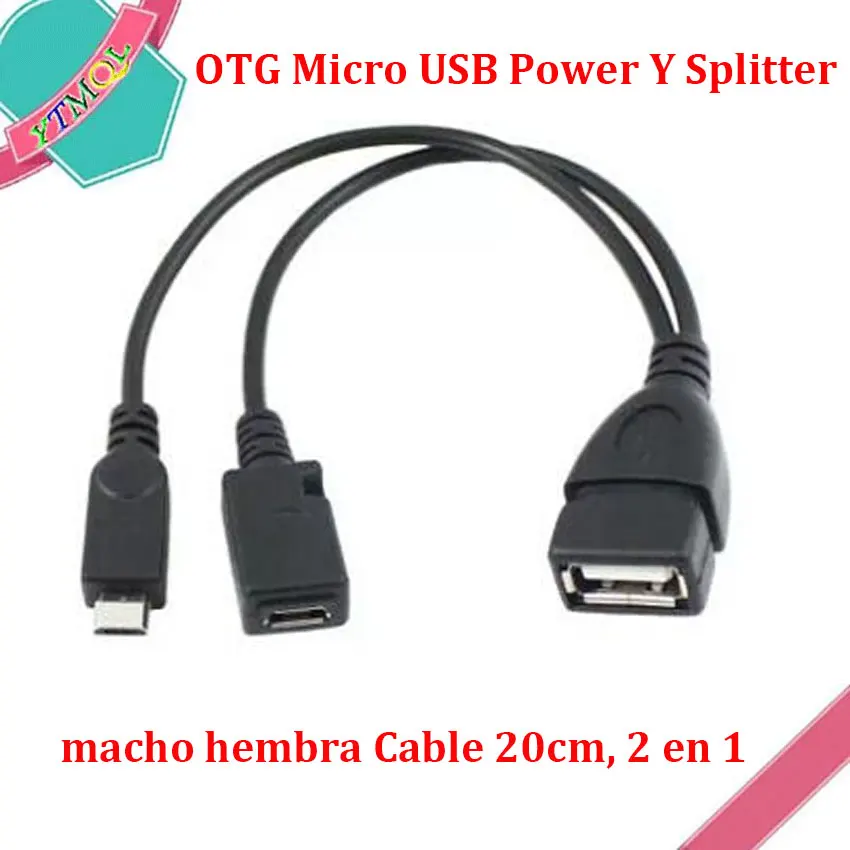 

1Pcs OTG Micro USB Power Y Splitter adaptador USB a Micro 5 pines macho hembra Cable 20cm, 2 en 1