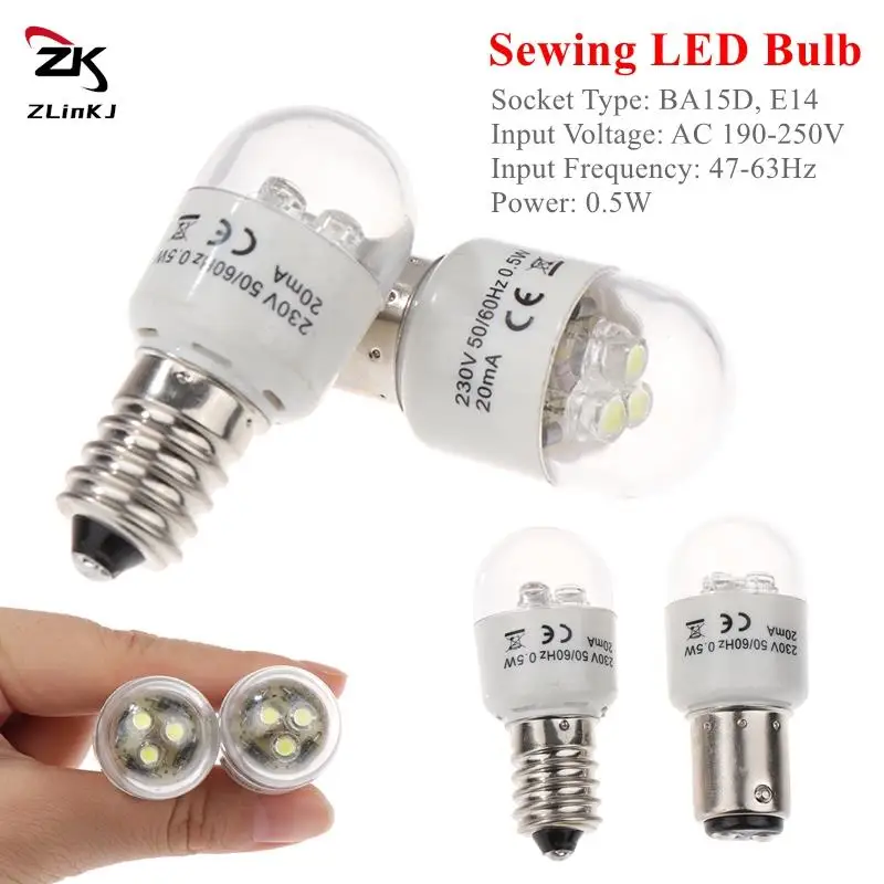 

New Industrial Sewing LED Bulb BA15D/E14 Light Illuminate 0.5W AC 190-250W Lamp Household Energy Saving Sewing Machine Accessory