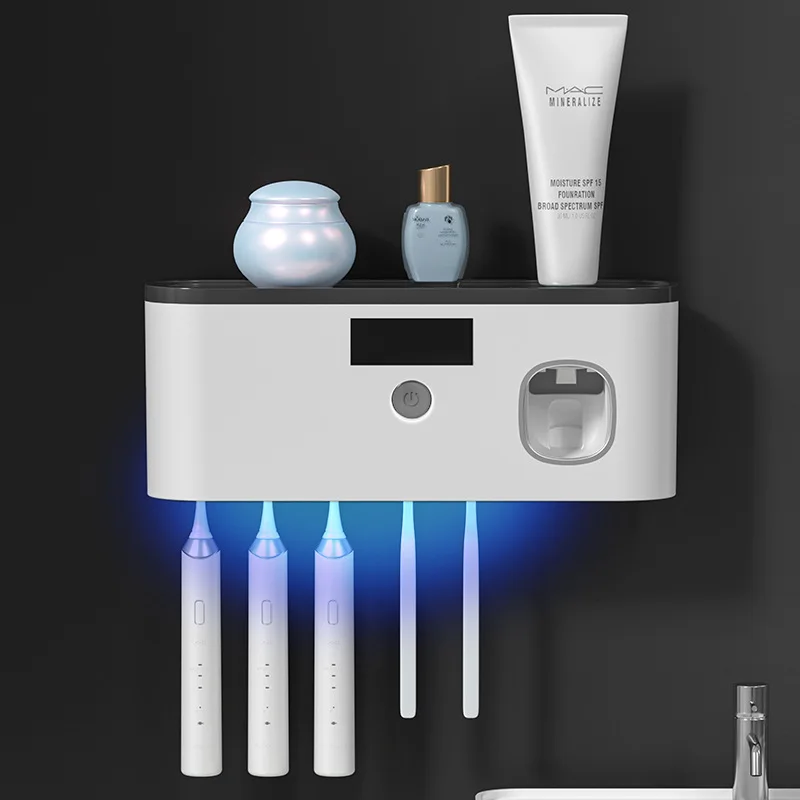 Електрическа четка за зъби UV стерилизация Държач за сушене Монтиран на стена Изстисквачка за паста за зъби за органайзер за баня Комплект аксесоари