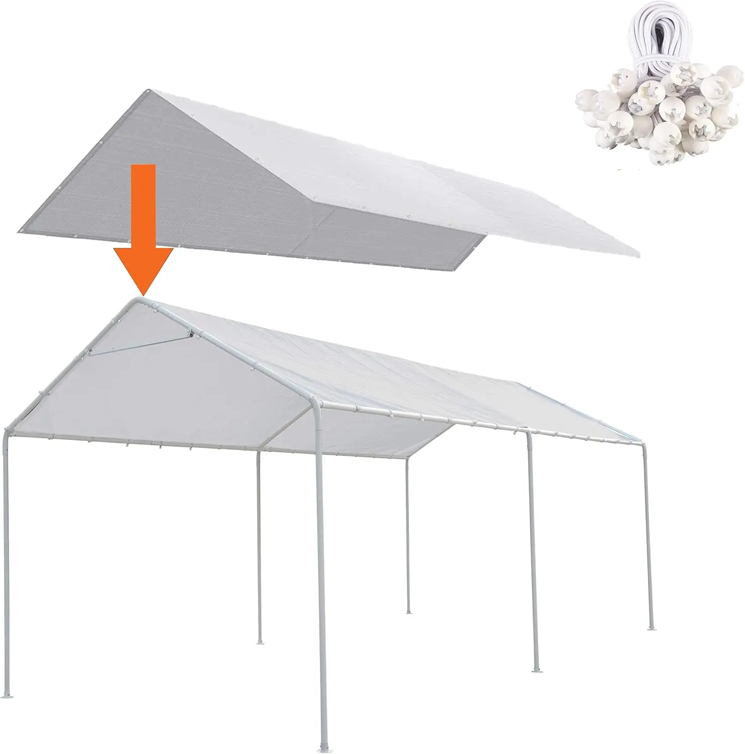 10x20ft White Carport Canopy Cover with Free Bungee Cords-Garage Shelter Tarp (Frame Not Included)