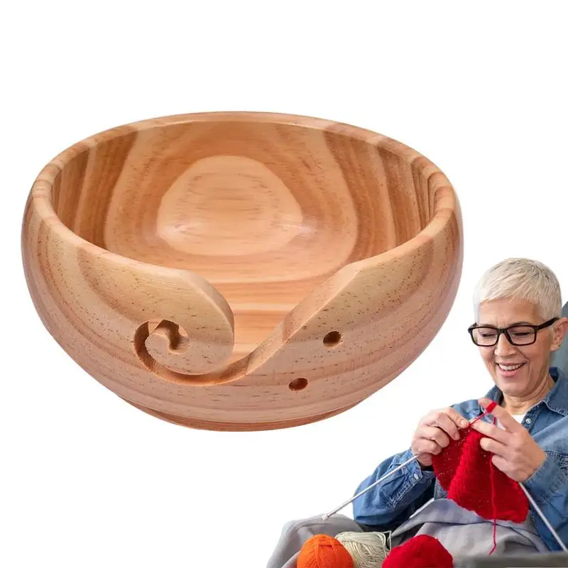 

Knitting Bowl Wool Storage Basket Round Handmade Yarn Storage Bowl Wooden Bowl Holder With Holes home supplies products