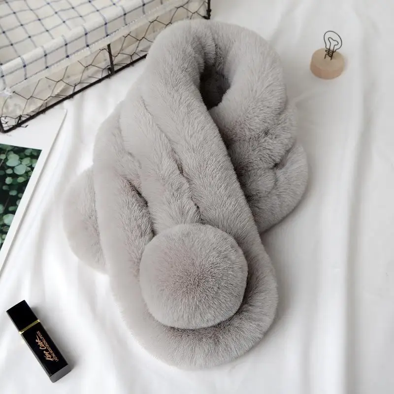 Light gray imitation rex rabbit fur scarf (single ball)