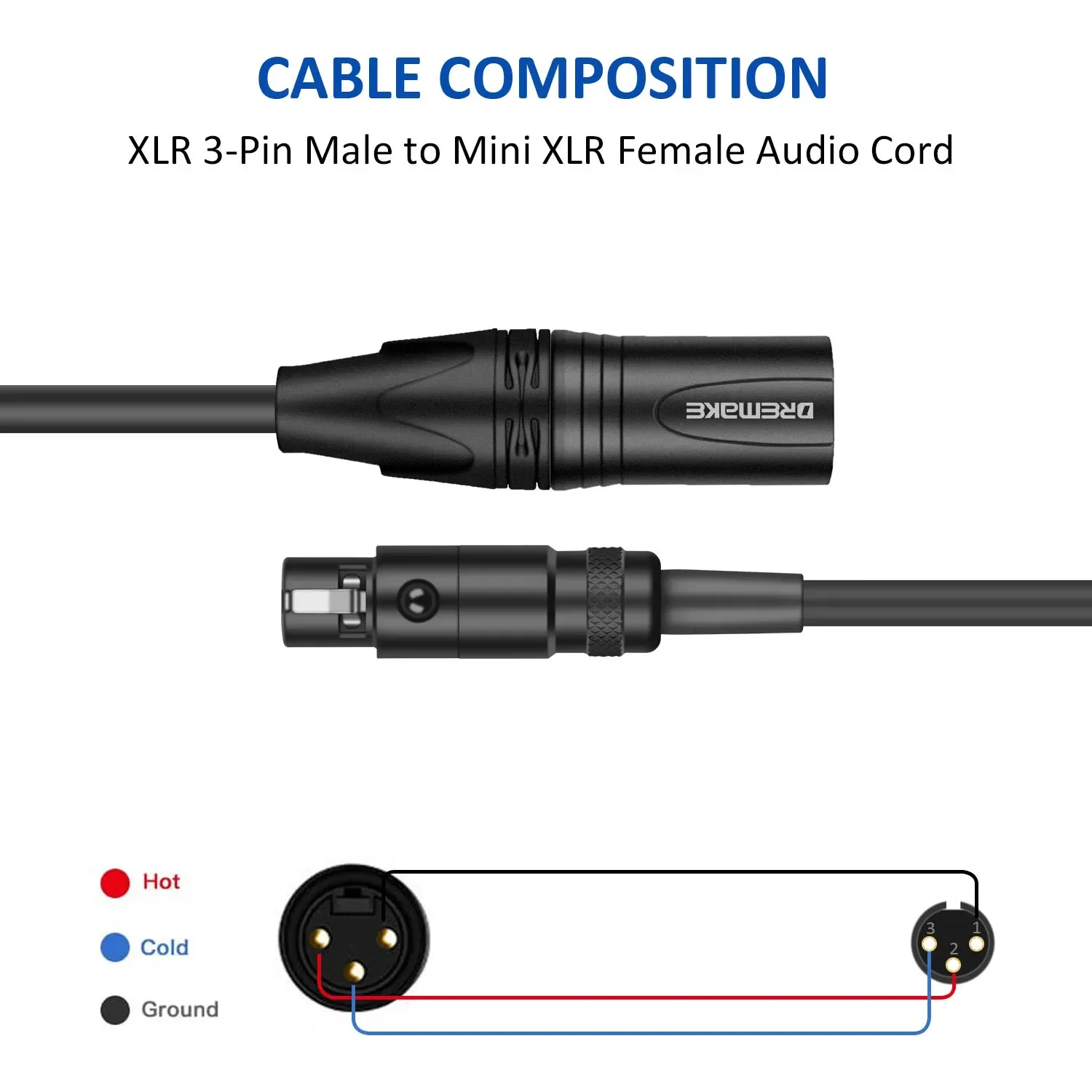 Dremake Xlr Macho para Mini Xlr Fêmea Fone de Ouvido Adaptador Cabo Mini Xlr para Xlr Microfone Remendo Cabo para Câmera Xlr a Mini Xlr - Image 4