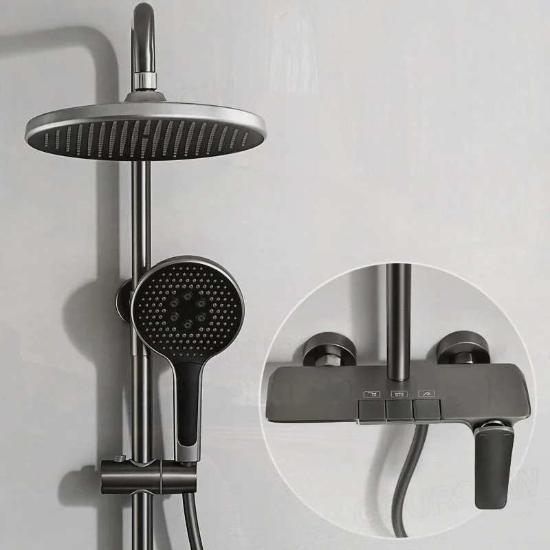 

Gray Bathroom Shower Faucet Set Brushed Gold Bathroom Rainfall Shower Brass Black Waterfall Bath and Shower Faucet Set