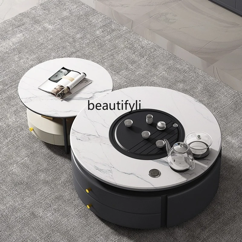 

Minimalist Stone Plate Kung Fu Coffee Table TV Cabinet Combination Living Room Small Apartment Tea Tea Platform Teaware Suit