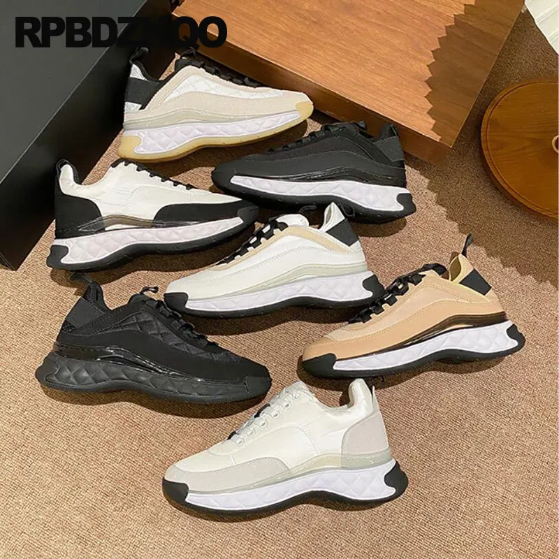 Checkered Mesh Shoes Chunky Sneakers Real Leather Thick Sole Sport Plaid  Athletic Flats Running Trainers Multi Colored Plus Size - AliExpress