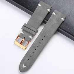 Rose Gold Buckle Suede Leather Vintage Watch Strap with Quick Release - 22mm (Gray White)