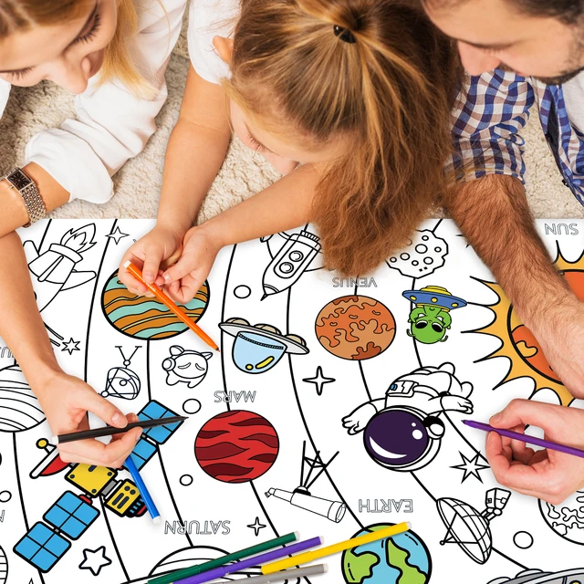 Large Children Drawing DIY Space Sticky Color Filling Paper Coloring Paper Coloring Tablecloth For Kids Early Educational Toys 2
