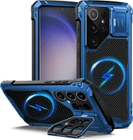 For Samsung S25 Edge S24 S23 Ultra Armor Metal Magnetic Phone Case Heavy Screw Bumper Aluminum Silicone Camera Cover Kickstand