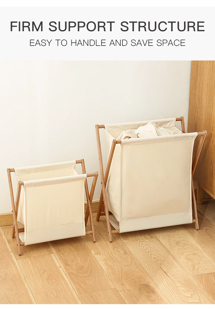 Description Picture 5 of itemLaundry Basket Foldable Cotton Linen Bamboo Dirty Clothes Organizer Collapsible Basket Japanese Style Hamper Recyclable Storages
