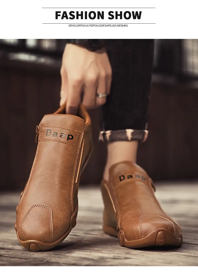 Men's Casual Sports Leather Shoes Warm Waterproof Non-slip_voghion.com