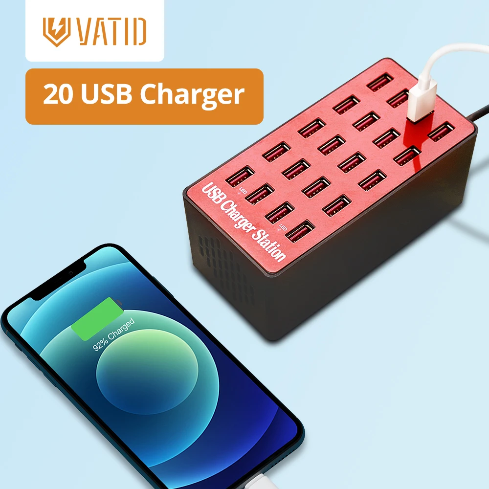 Vatid 20 Ports 100W  Phone USB Charger For iPhone iPad Xiaomi Samsung Multiple Desktop Charging Fast USB Charge Station usb c 5v 3a