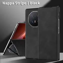 Premium Sleek Nappa Leather Case with Magnetic Flip Cover and Hidden Kickstand for Honor Magic V6 (Black)